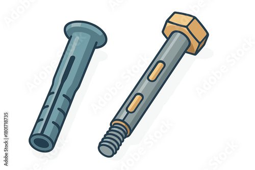 Wall anchor and expansion bolt hardware components isolated on white