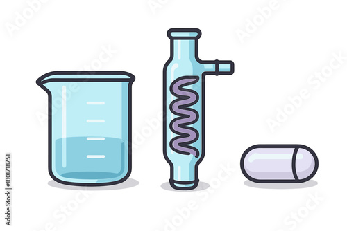 Set of laboratory glassware and pharmaceutical capsule for science and research
