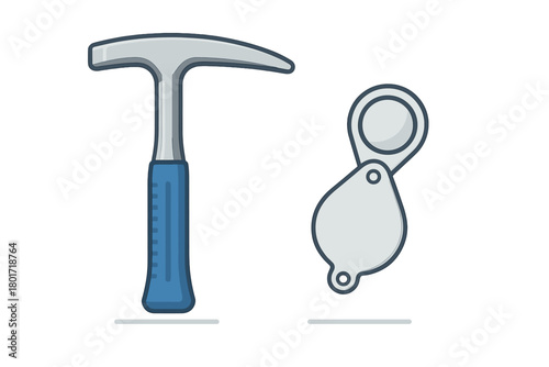 Geology rock hammer and folding hand lens field tools set