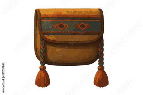 Felt pouch with braided tassels and geometric trim details