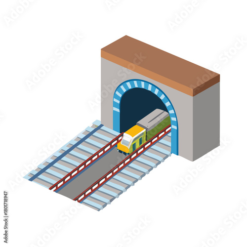 Railway Line passing over a bridge and enetering into a tunnel.icon