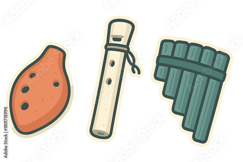 Ocarina recorder and pan flute musical instrument icons