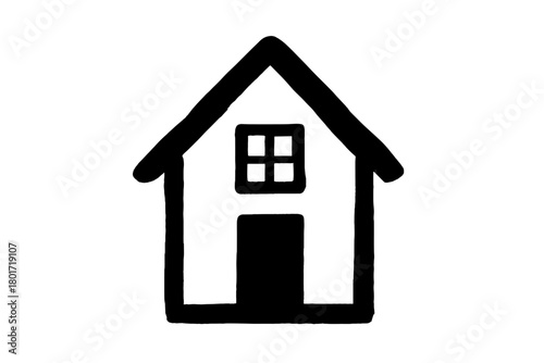 Simple hand drawn house icon with pitched roof and window