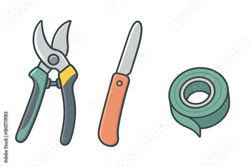 Set of Three Essential Gardening Tools Stickers for Plant Care