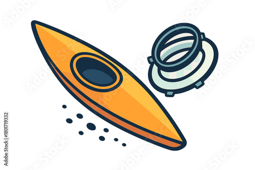 Orange kayak boat with paddle accessory floating on water surface