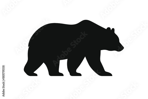 Black silhouette of a walking bear in side profile on white background