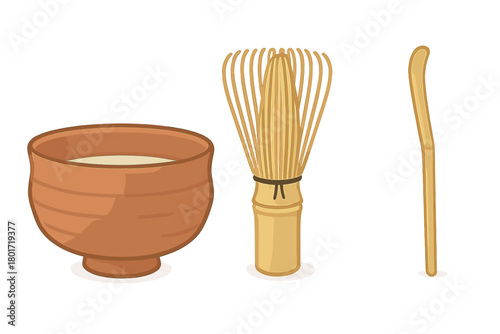 Traditional Japanese matcha tea ceremony tools set with bowl and whisk