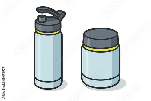 Isometric sports water bottle and supplement container set design