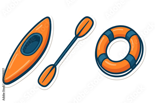 Kayak paddle and life preserver icons for water sports and recreation