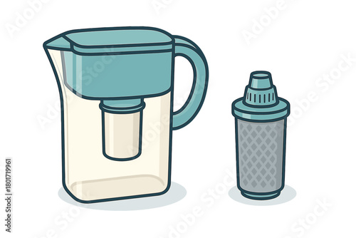 Water filter pitcher and replacement carbon cartridge icon graphic