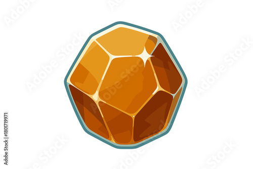 Shiny orange polygonal gemstone icon with facet reflections