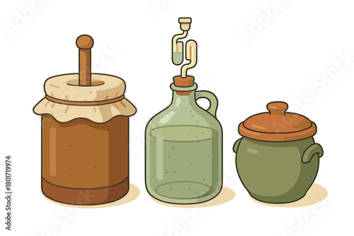 Fermentation vessels with airlock and cloth cover for home brewing