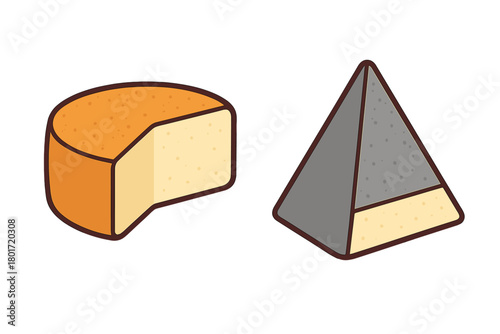 Isometric cheese wedge and pyramid food shapes in 3D perspective