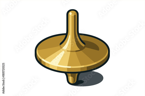 Golden spinning top toy isolated on white background