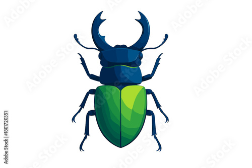 Stag beetle insect with large mandibles and bright green shell