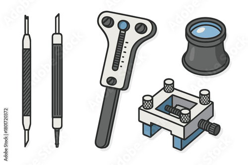 Essential tools for watch repair including spring bar removers case opener and loupe
