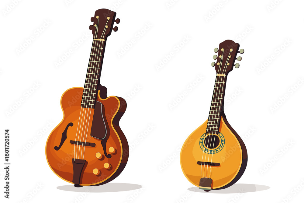 Fototapeta premium Archtop guitar and round-backed mandolin stringed musical instruments set