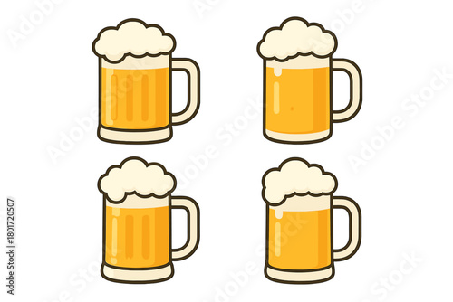 Four stylized beer mugs with foamy head icons