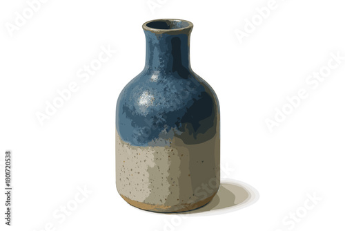 Ceramic vase with blue and speckled beige glaze isolated on white background