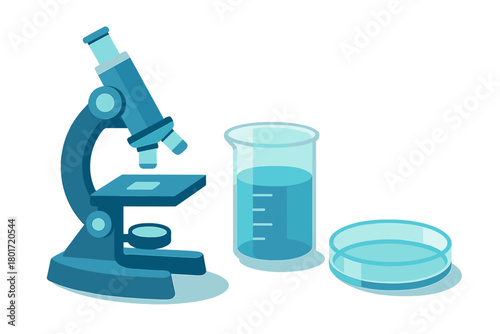 Microscope beaker and petri dish laboratory equipment set