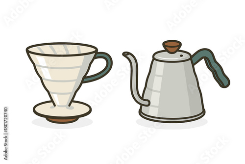 Gooseneck kettle and coffee dripper set for manual pour-over brewing