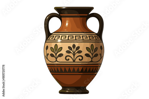 Ancient Greek style amphora with geometric and floral patterns