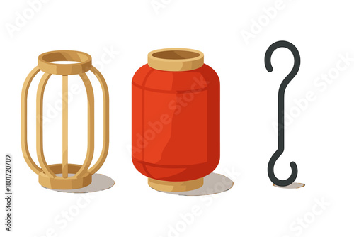 Assembly components for a traditional Asian paper lantern including frame and hook