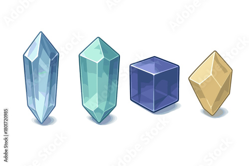 Assortment of colorful polished fantasy game gems and crystals icons
