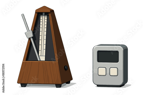 Traditional wooden metronome versus modern digital tempo device comparison