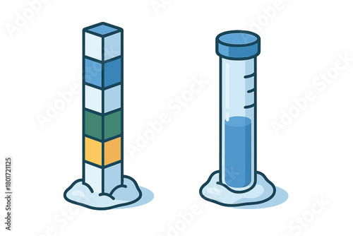 Stacked color blocks comparison with laboratory measuring cylinder