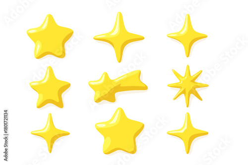 Collection of shiny yellow star shapes and sparkles