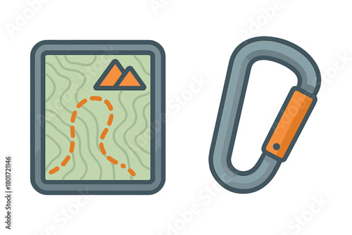 Hiking Navigation Map and Climbing Carabiner Gear Set for Outdoor Adventure