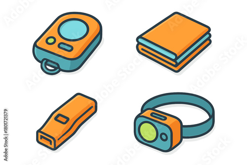 Isometric set of outdoor adventure and camping equipment icons