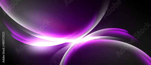 Abstract purple light shapes flow, creating dynamic energy. Dark background emphasizes bright curves, offering modern aesthetic.