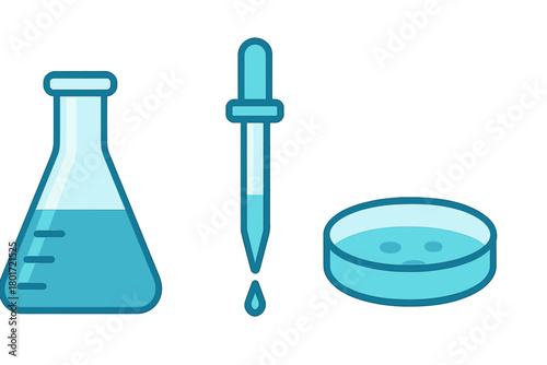 Laboratory glassware and dropper with chemical liquid samples
