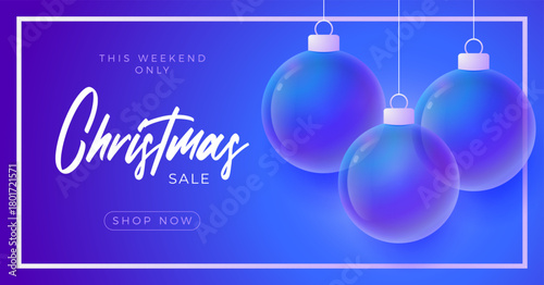 Christmas and New Year sport banner. Merry Christmas tech greeting card with xmas ball as a bauble on purple neon background. Vector illustration