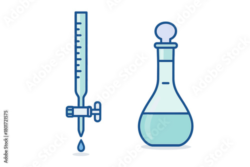 Chemistry laboratory equipment icons featuring burette and volumetric flask
