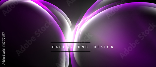 Abstract purple design features curved shapes, bright highlights, dark background. Modern, elegant visual composition.