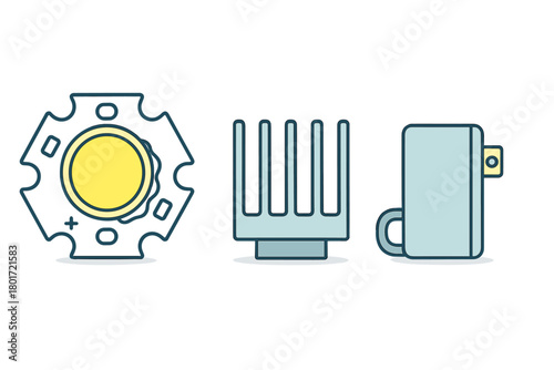 Set of high power LED chip, cooling heat sink, and electronic driver components