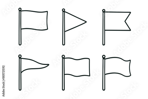 Six outline icons depicting various blank flag shapes mounted on poles