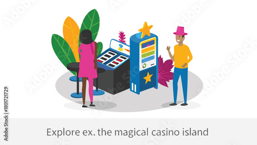Whimsical characters with vibrant personalities explore a fantastical glowing casino filled with magical elements and exciting games showcasing imaginative digital art and design