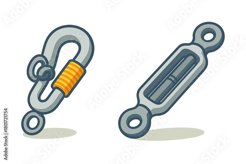 Locking carabiner and adjustable rigging turnbuckle hardware components