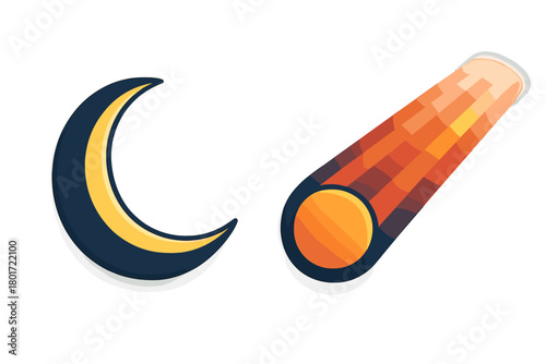 Crescent moon and shooting star simple graphic icons