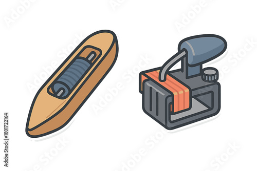 Textile weaving shuttle and bobbin machine parts icons