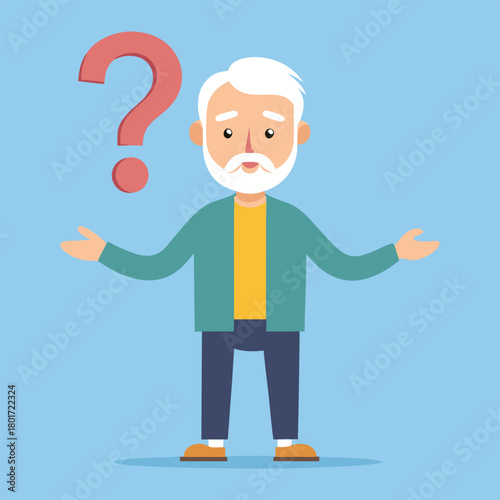 Pensive Old Man Thinking – Conceptual Vector Design