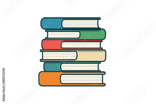 Stack of six colorful hardcover books with white pages