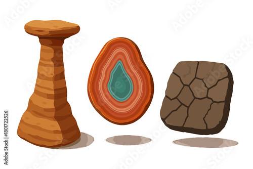 Stylized geological formations and mineral cross-section set