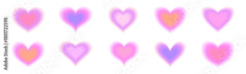 Set of abstract, blurred gradient hearts with a soft, glowing aura