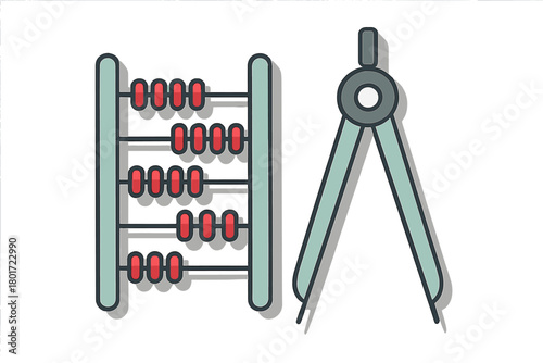 Abacus and geometry compass tool icons for calculation and measurement