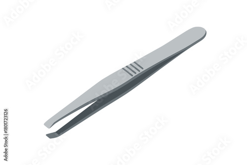 Slanted tip stainless steel cosmetic tweezers isolated on white background